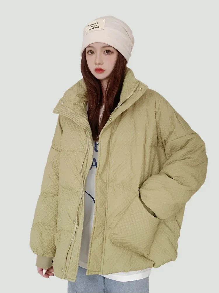 Metaversmall Winter Jacket Women Parkas New Snowsuit Fashion Long Sleeve Beige Coats Loose Korean Female Stand Collar Bread Clothes