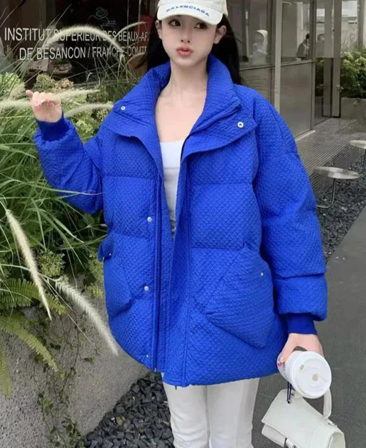 Metaversmall Winter Jacket Women Parkas New Snowsuit Fashion Long Sleeve Beige Coats Loose Korean Female Stand Collar Bread Clothes