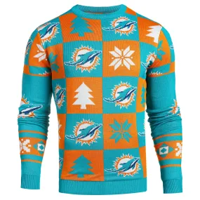 Miami Dolphins NFL Forever Collectibles Aqua & Orange Knit Patches Ugly Sweater