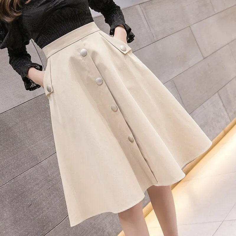 Midi Single-breasted A-Line High Waist Skirt