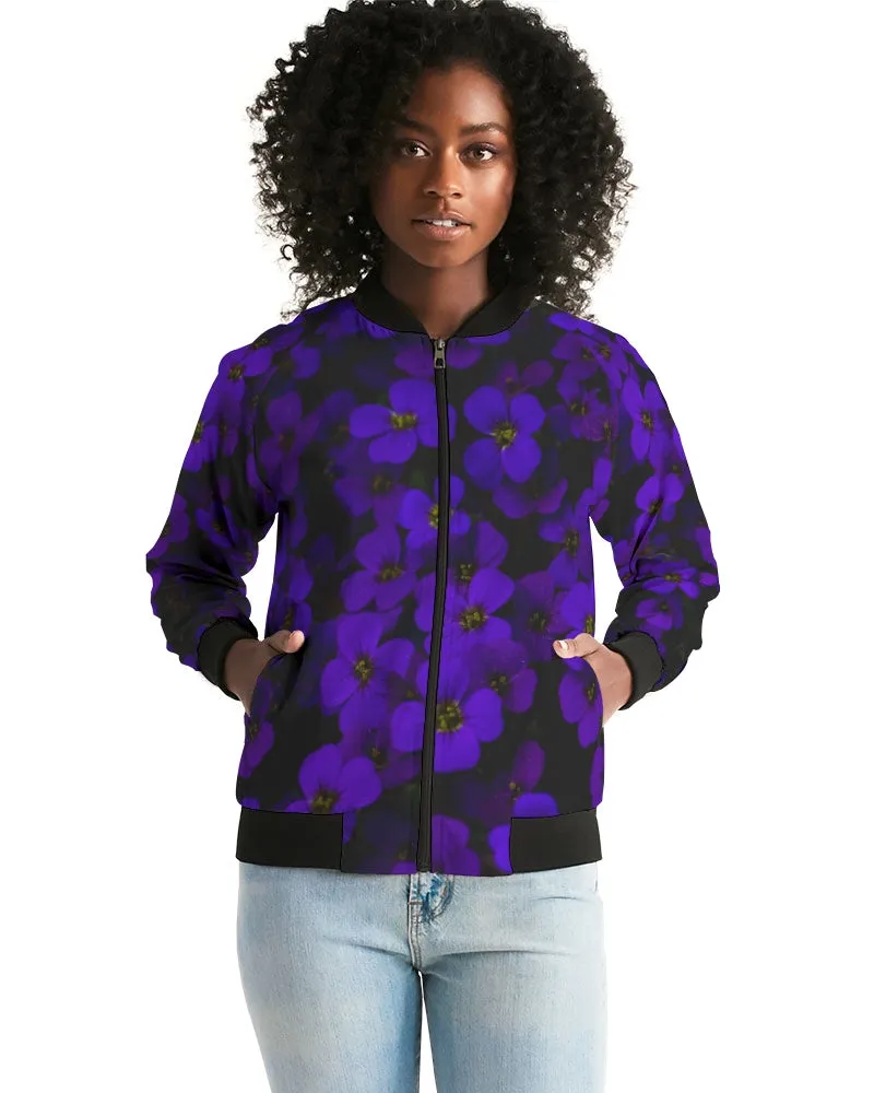 Midnight Purple Floral Women's Bomber Jacket