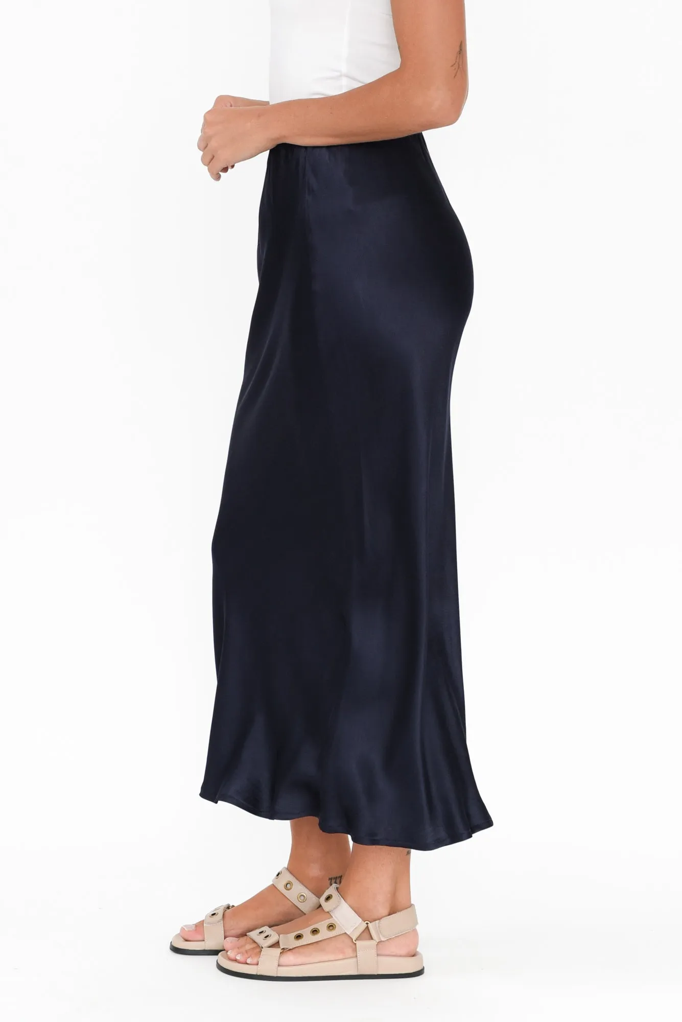 Minogue Navy Satin Bias Skirt