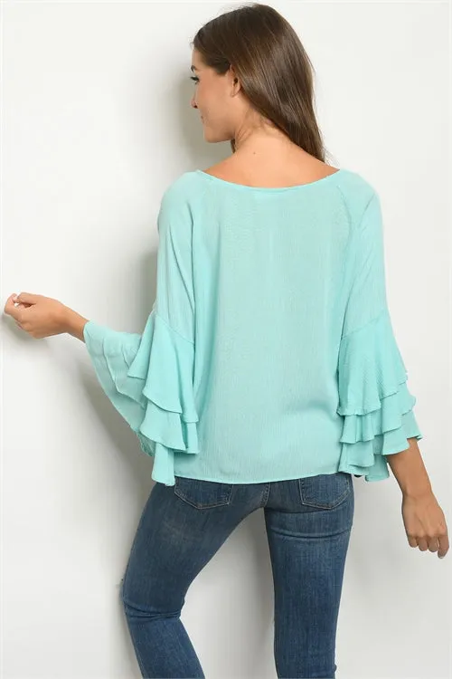 Mint Green Triple Bell Sleeve Tunic Top