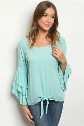 Mint Green Triple Bell Sleeve Tunic Top