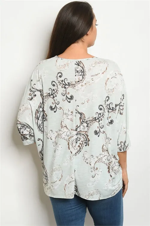 Mint Print Plus Size Tunic Top