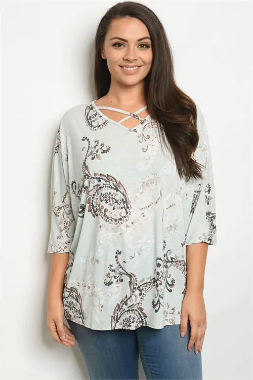 Mint Print Plus Size Tunic Top