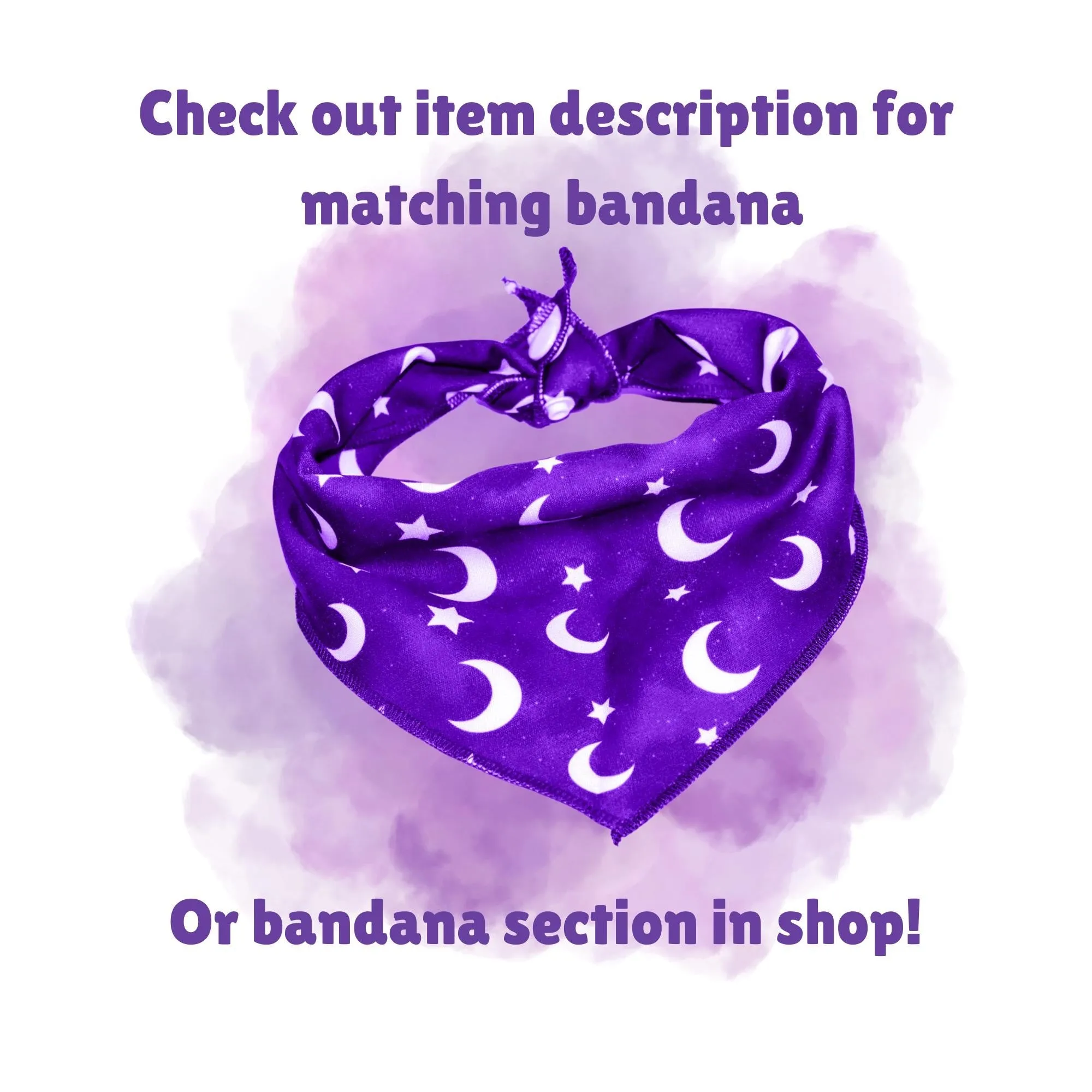 Moon and star, dog collar,Purple galaxy,NBS ,Galaxy dog collar,Witchy dog, Luna, No buckle slide, 1.5", Cat collar