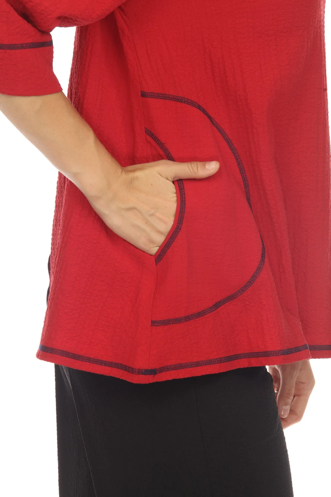 Moonlight Pocket Tunic Top w/ Stitching in Red/Black - 3548 NP