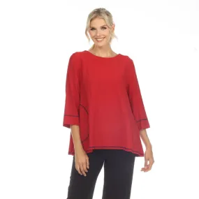 Moonlight Pocket Tunic Top w/ Stitching in Red/Black - 3548 NP