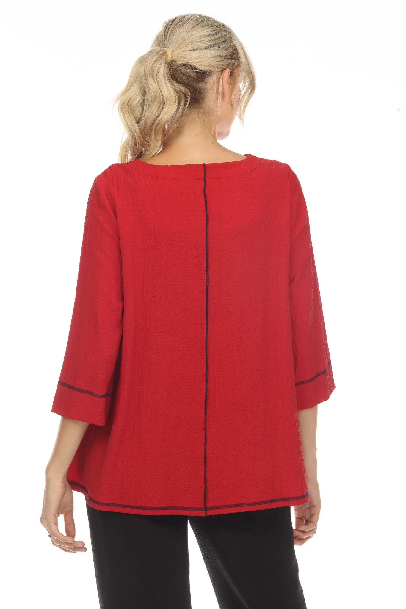 Moonlight Pocket Tunic Top w/ Stitching in Red/Black - 3548 NP