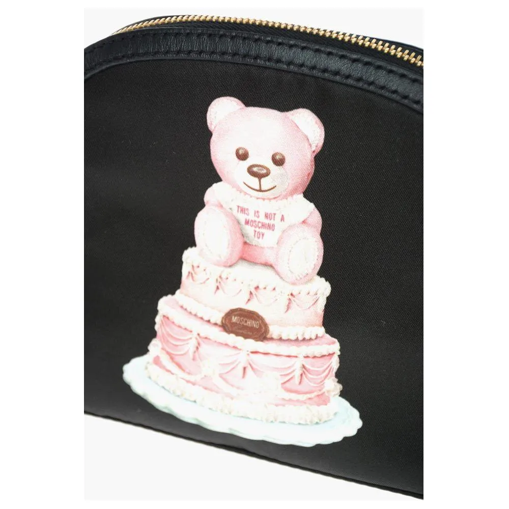 Moschino Couture Chic Teddy Bear Print Clutch with Calfskin Strap