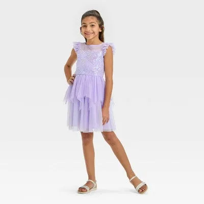 New - Zenzi Girls' Embroidered Sequin Dress - Lavender M