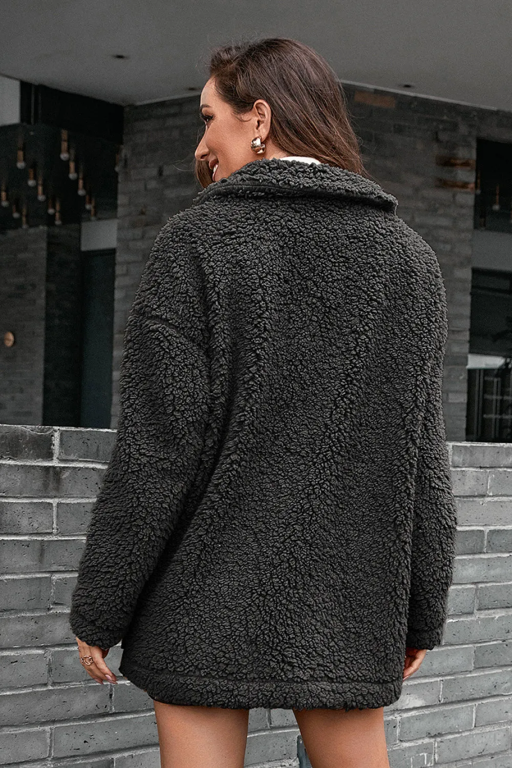 Off Centre Zipper Down Teddy Coat