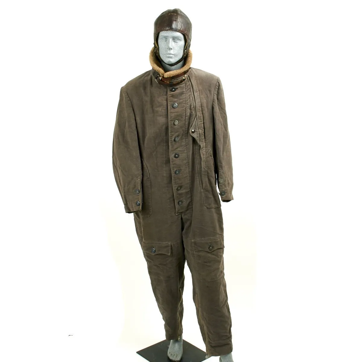 Original Rare German WWII Luftwaffe Flying Suit with Leather Flight Helmet