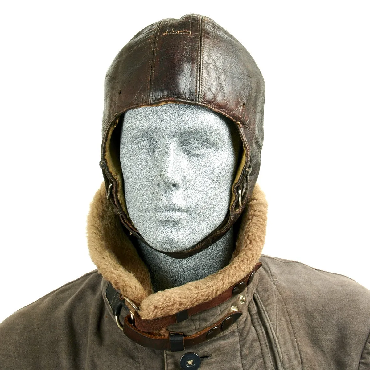 Original Rare German WWII Luftwaffe Flying Suit with Leather Flight Helmet