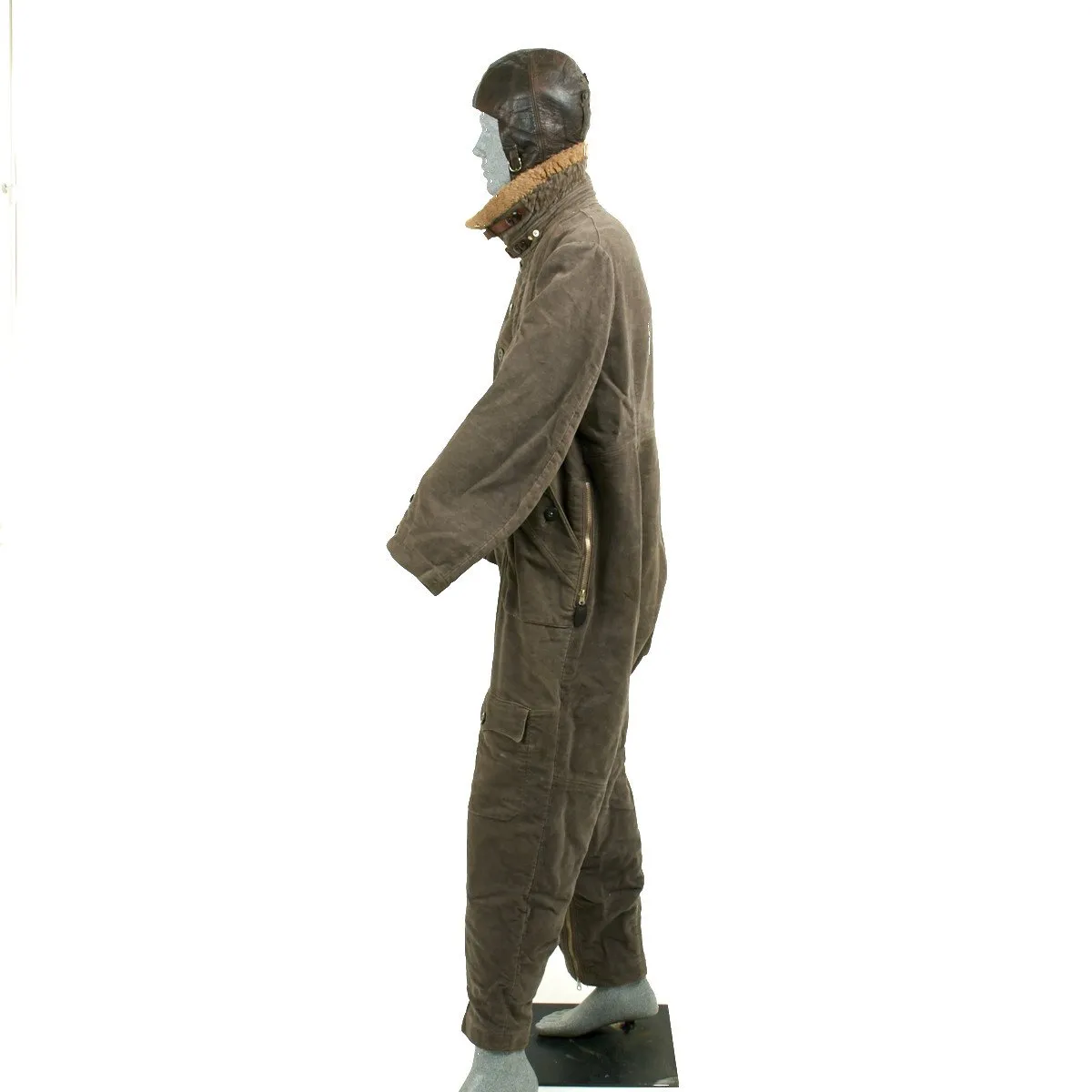 Original Rare German WWII Luftwaffe Flying Suit with Leather Flight Helmet