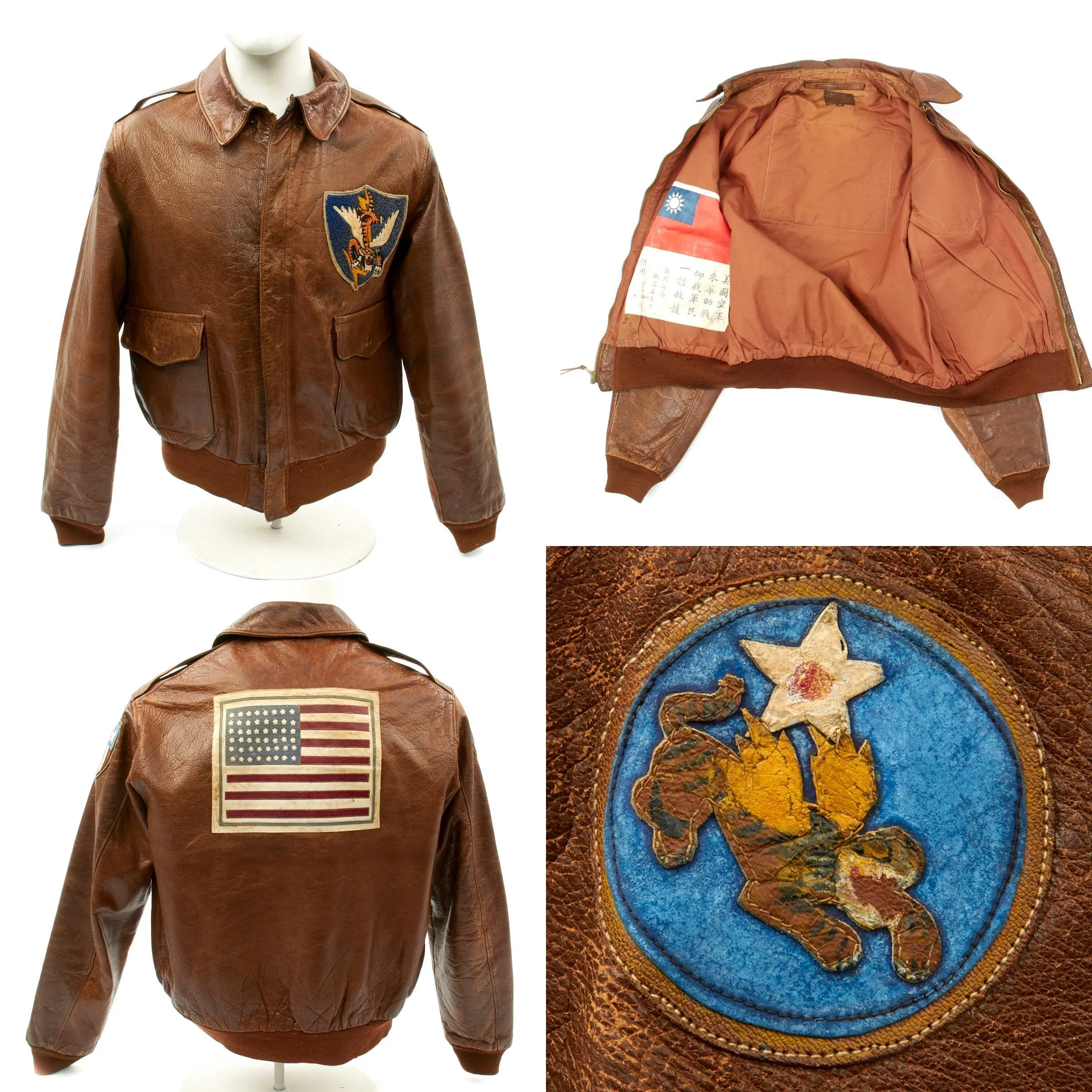 Original U.S. WWII 23rd Fighter Group Flying Tigers A-2 Jacket with Blood Chit