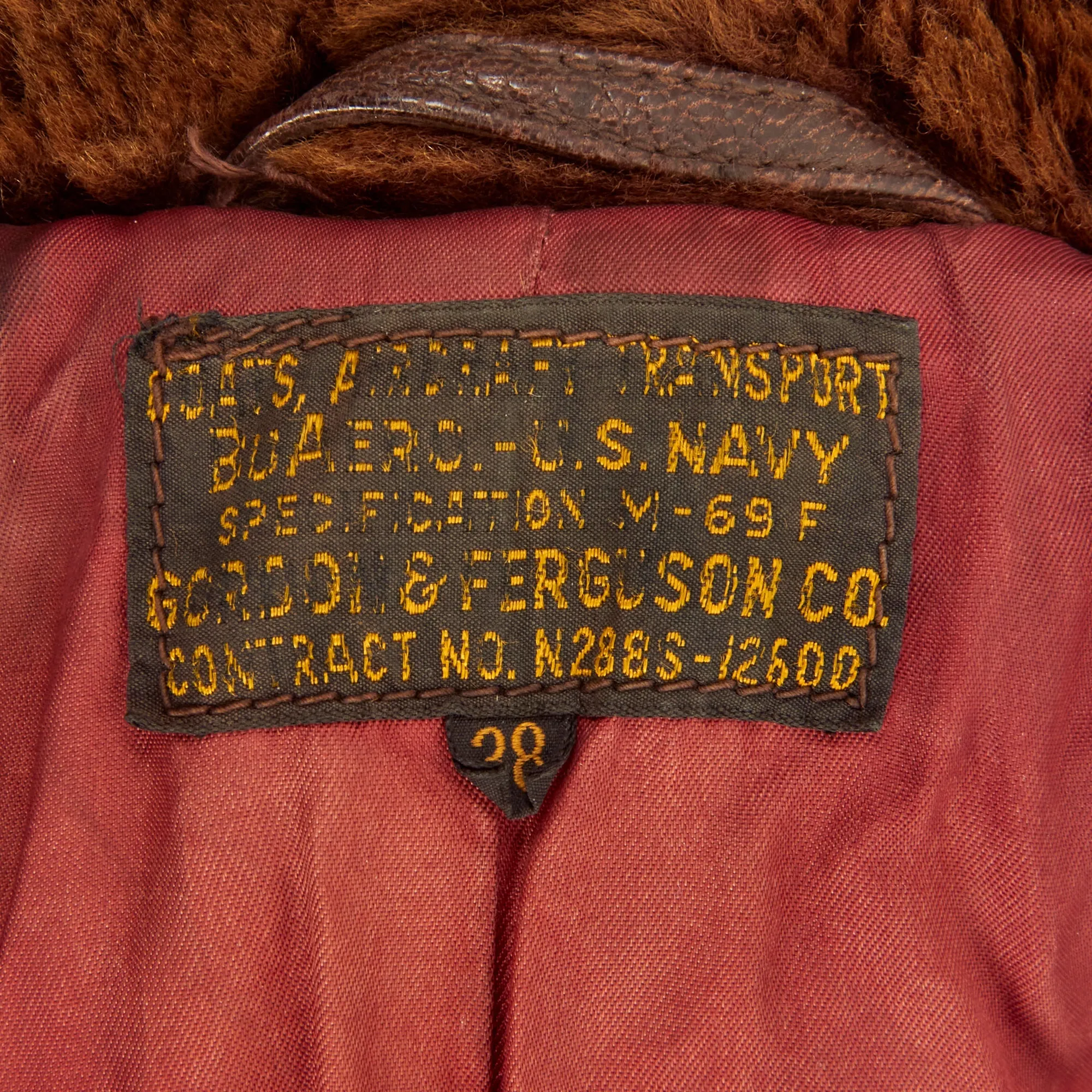 Original U.S. WWII US Navy M-69F Leather Transport Pilot Aircraft Coat Grouping For Aviation Metalsmith 3rd Class George Baum, Stationed Aboard Aircraft Carrier USS Altamaha