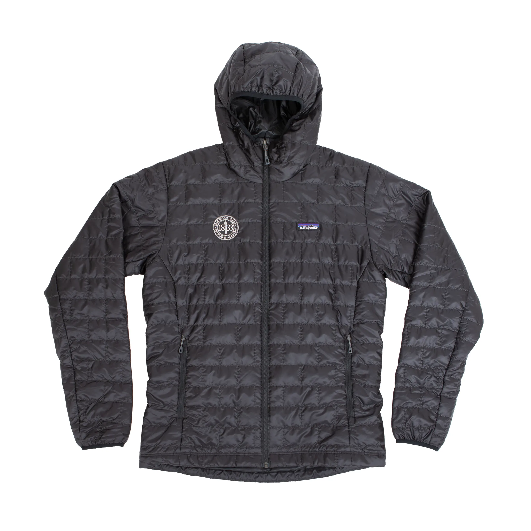 Patagonia Men's Black Hoodie Jacket with silver white seal