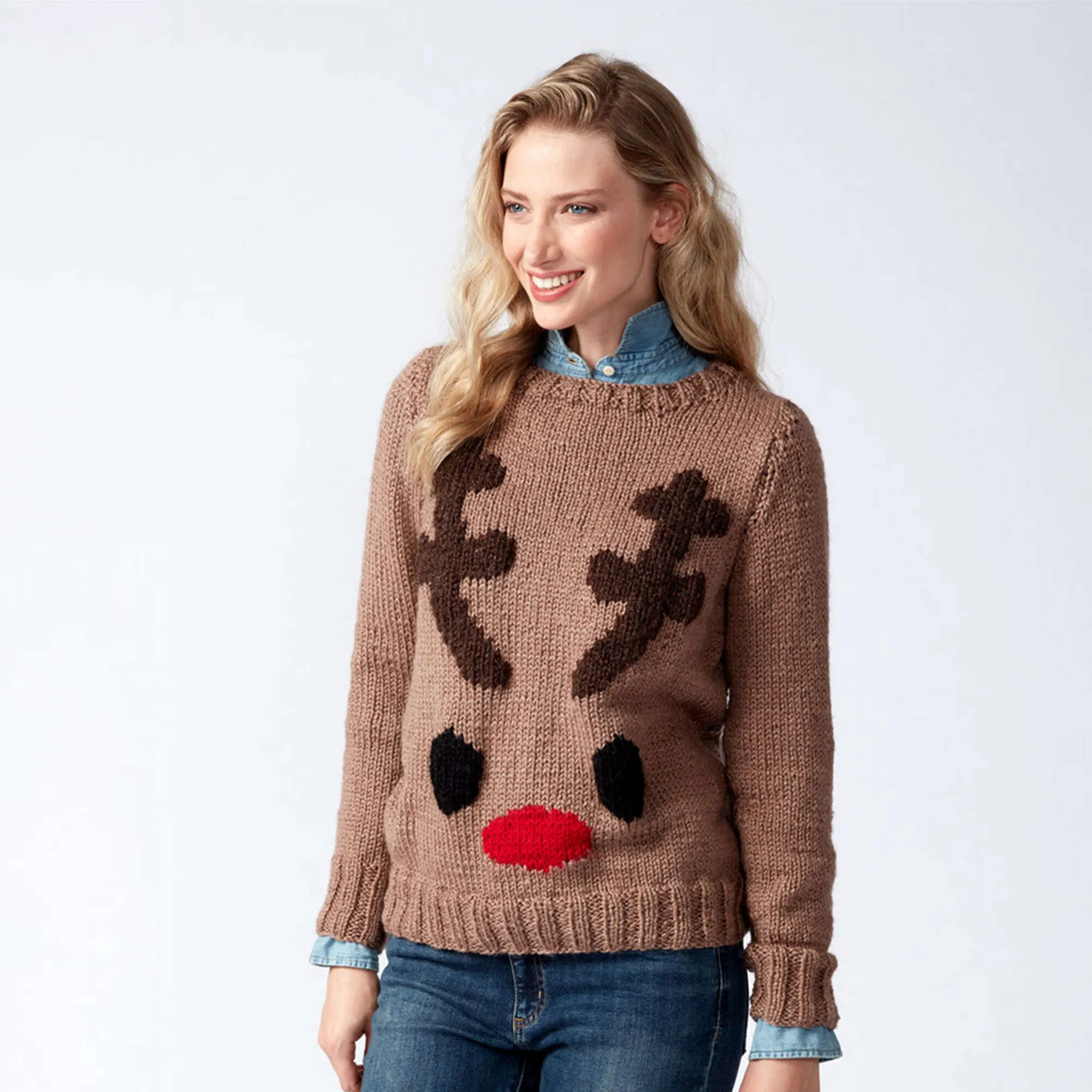 Patons Reindeer Knit Holiday Sweater