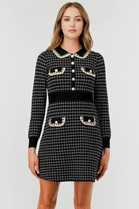 Plaid Knit Sweater Dress with Embellishment DBLD4030