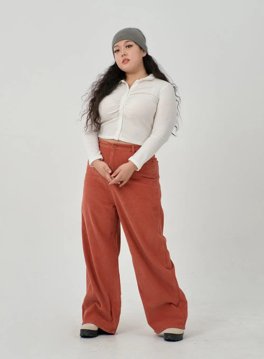 Plus Ruffle Bust Button Cropped Top ID20