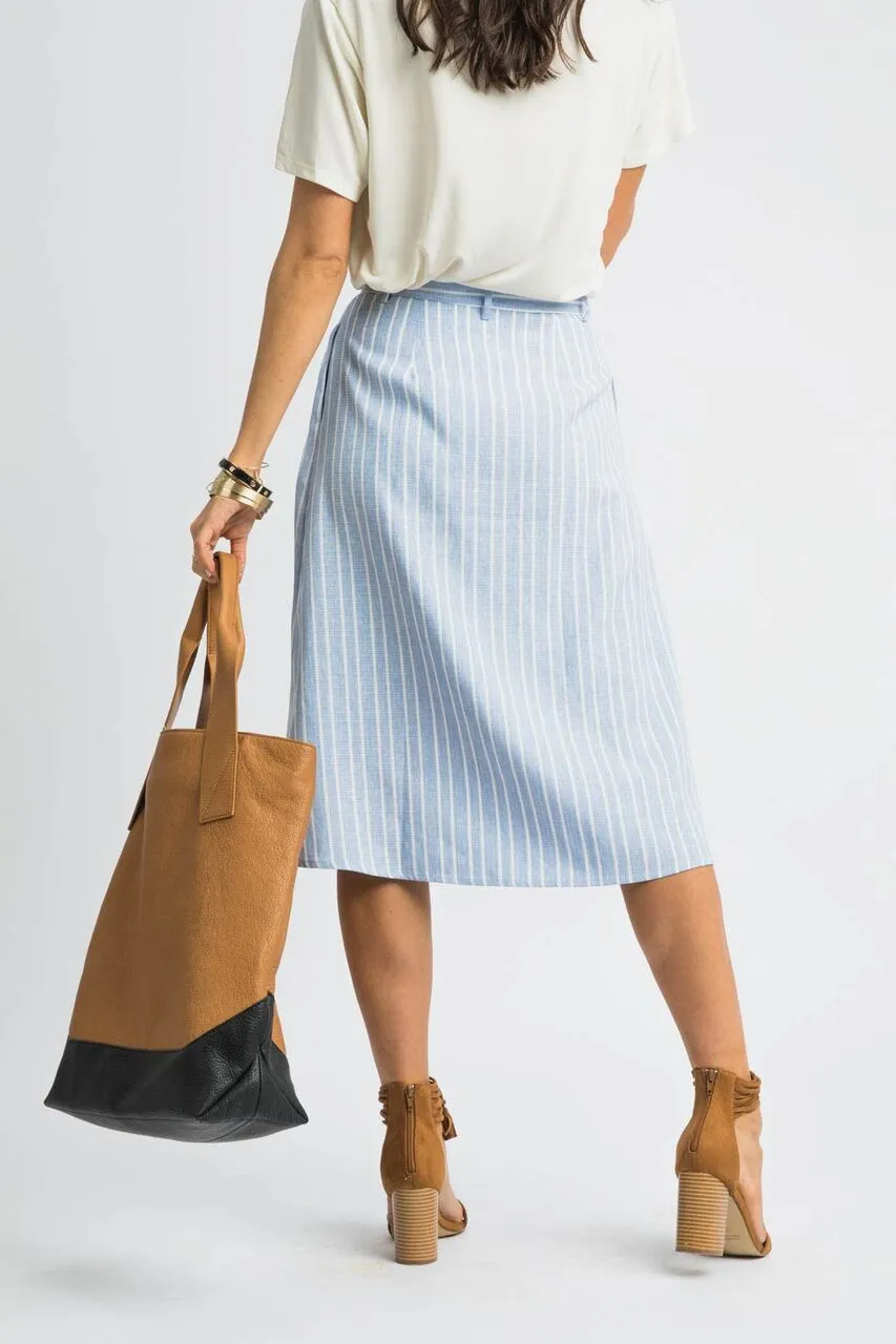 Poppy Pinstripe Blue Midi Skirt