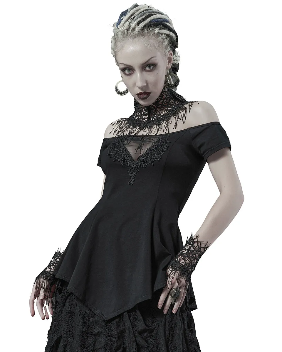 Punk Rave Arachnaphilia Womens Gothic Spiderweb Mesh Off Shoulder Top