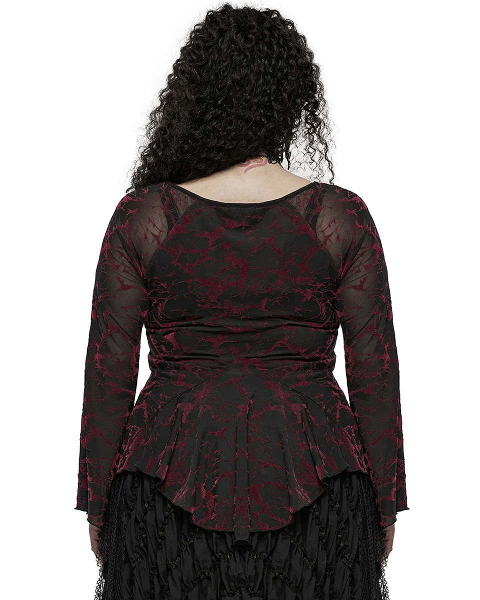 Punk Rave Plus Size Womens Gothic Flocked Mesh Tunic Top - Black & Red