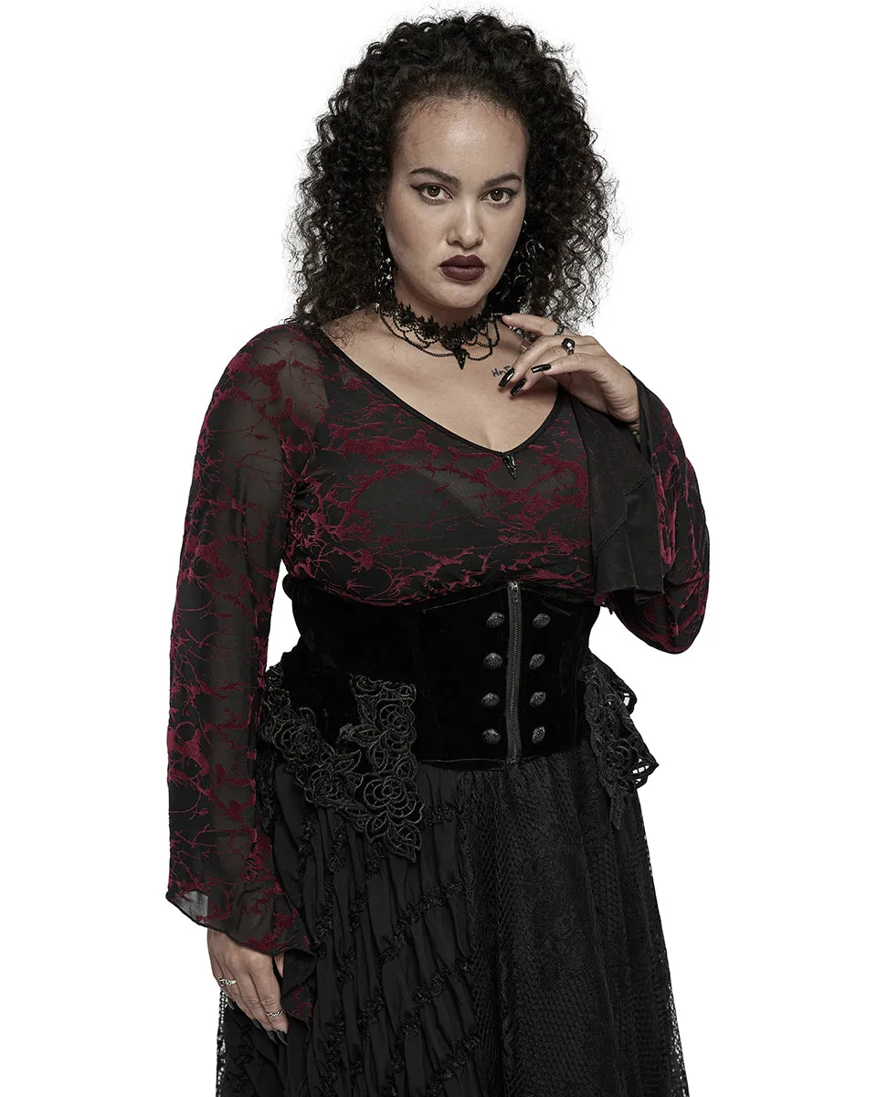 Punk Rave Plus Size Womens Gothic Flocked Mesh Tunic Top - Black & Red