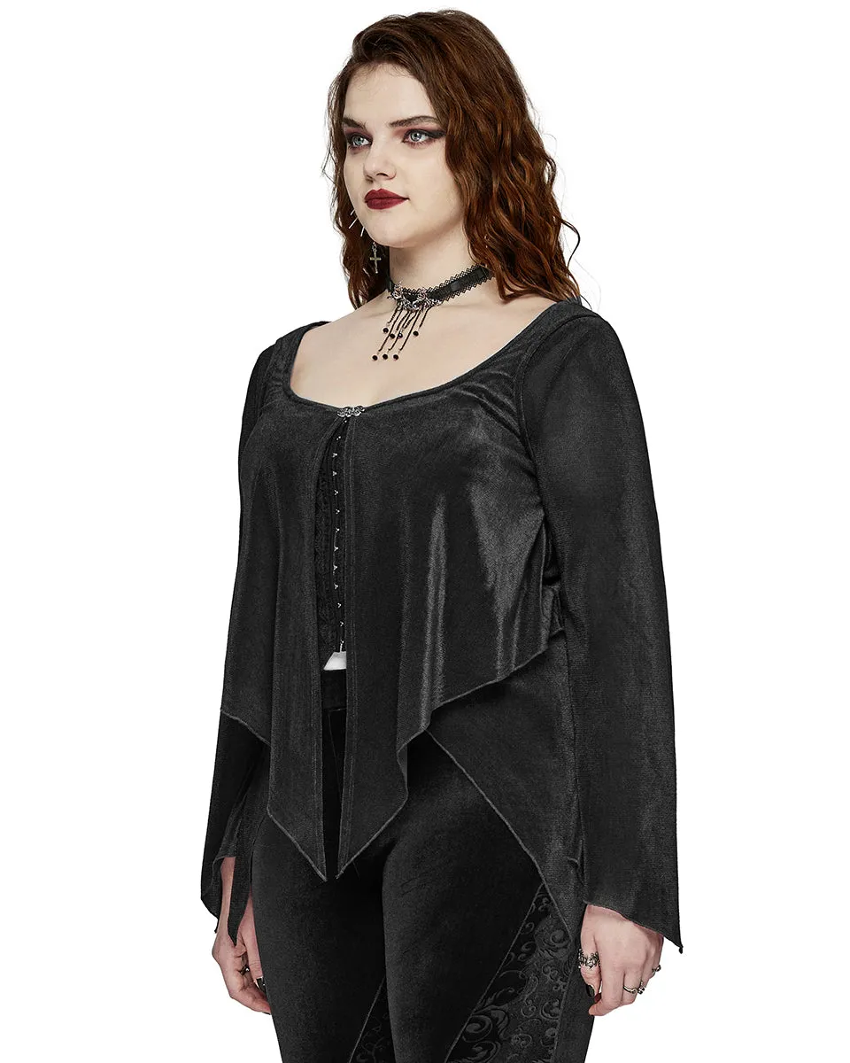 Punk Rave Plus Size Womens Gothic Layered Velvet & Mesh Tunic Top - Black