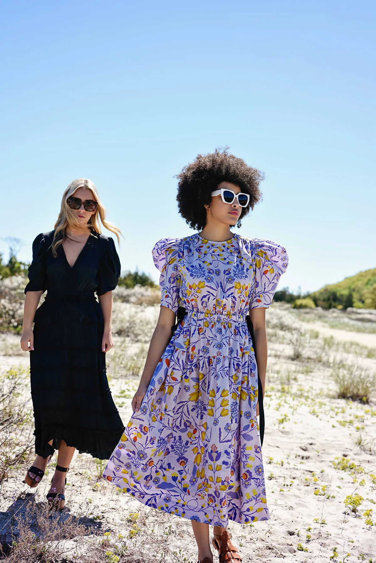 Purple Floral Cotton Midi Dress