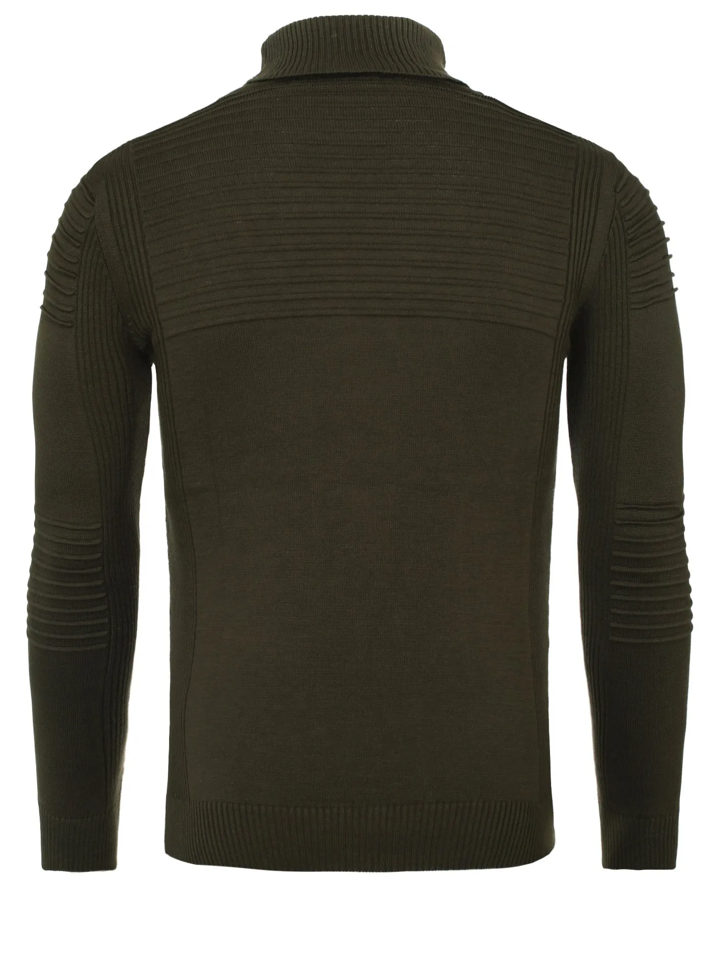 R&R Men Stylish Turtle Neck Ribbed Sweater - Green