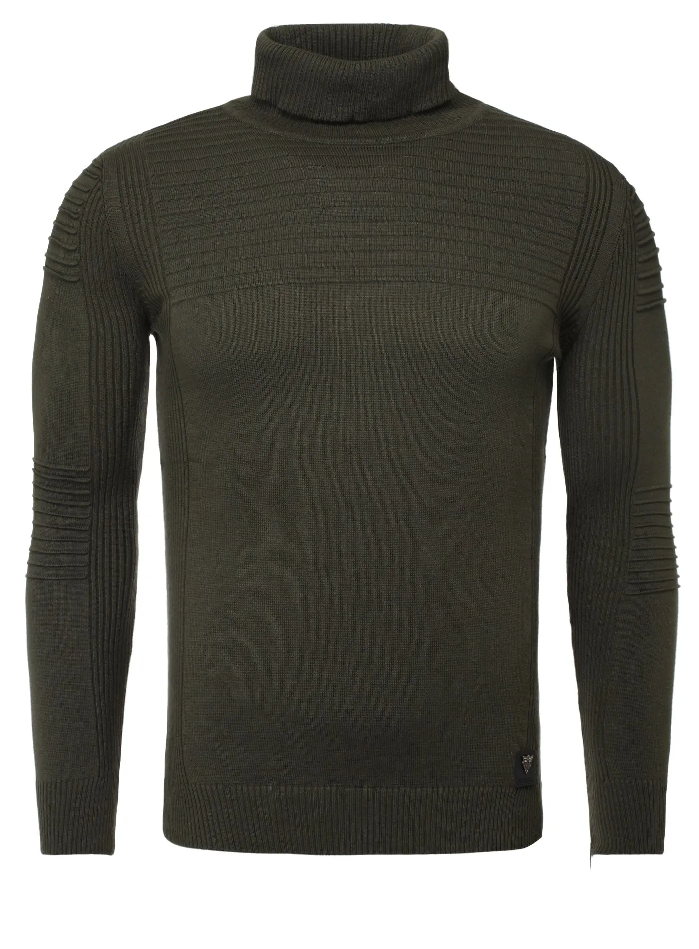 R&R Men Stylish Turtle Neck Ribbed Sweater - Green