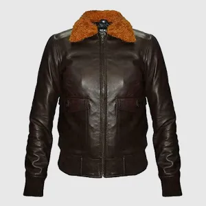 Real Brown Leather Jacket For Women Genuine Lambskin Collar Fur Bomber Jacket LJ