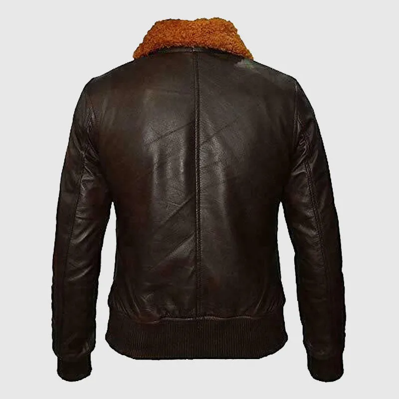 Real Brown Leather Jacket For Women Genuine Lambskin Collar Fur Bomber Jacket LJ