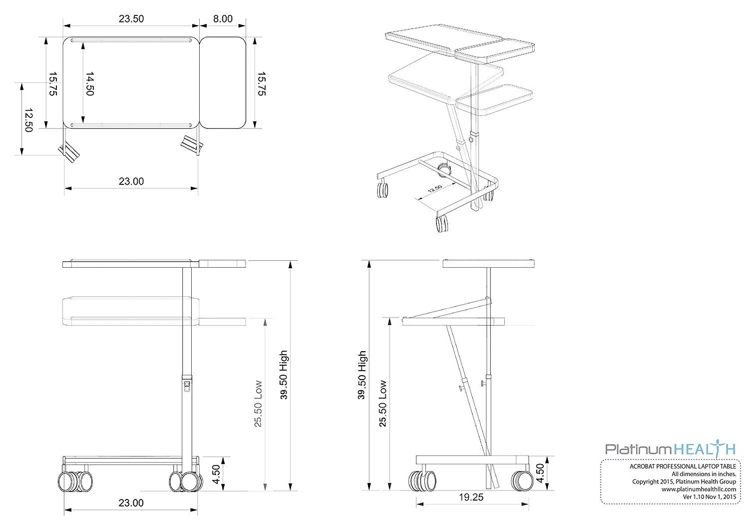 Reconditioned - Acrobat Adjustable Overbed (or) Laptop Table - Brown Maple