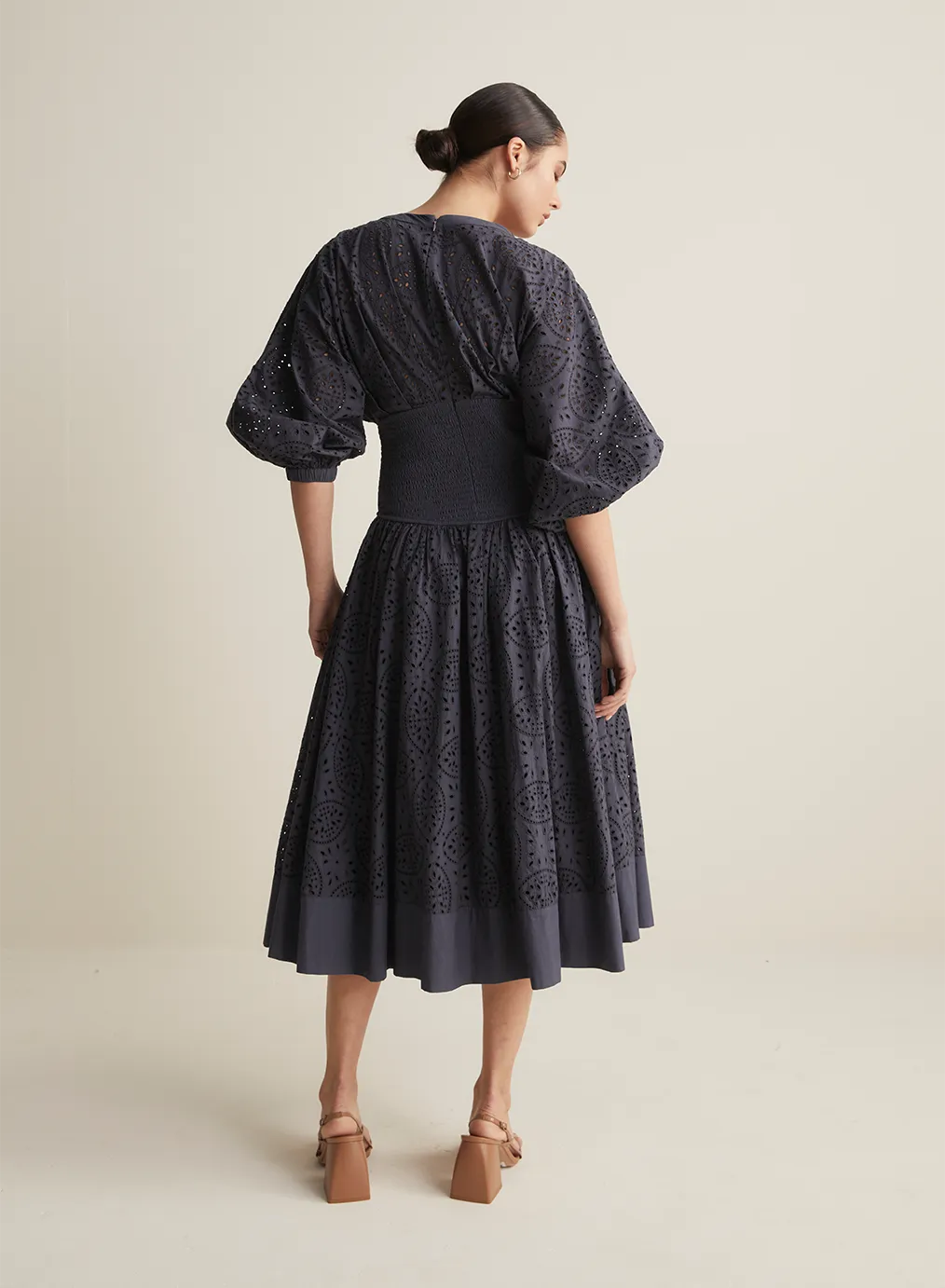 Regina Cotton Broiderie Midi Dress | Navy