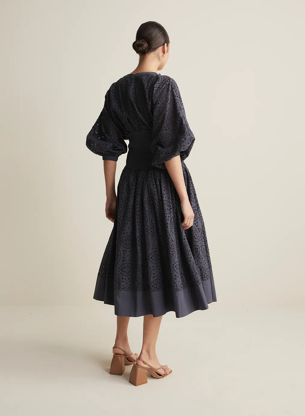 Regina Cotton Broiderie Midi Dress | Navy