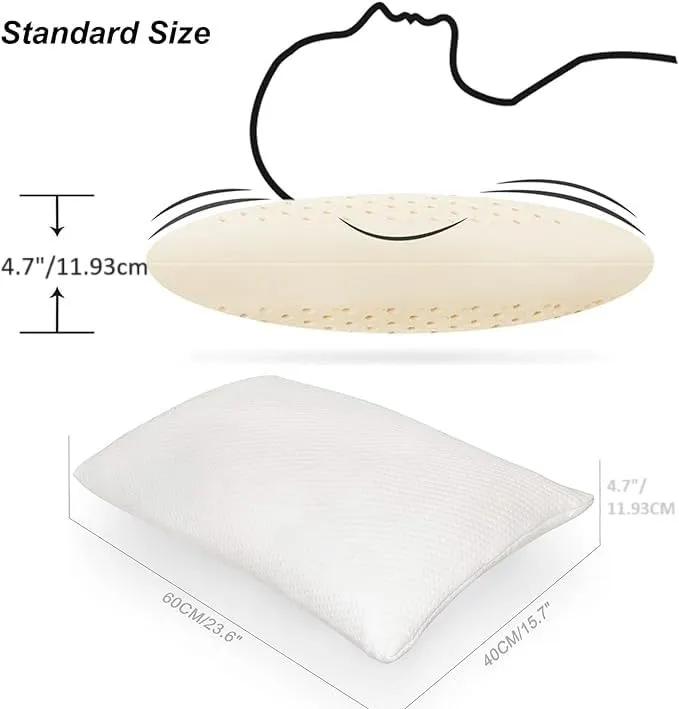 RESTOFIT All Natural Premium Latex Pillow, Comes with Organic Cotton Fixed Cover | 24 x 15.5 x 4.7 Inches Standard Size | Set of 4 Pillows | Suitable for All Sleeping Positions Cool & Breathable