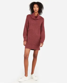 Ribbed Cowl Neck Shift Sweater Dress in Ginger