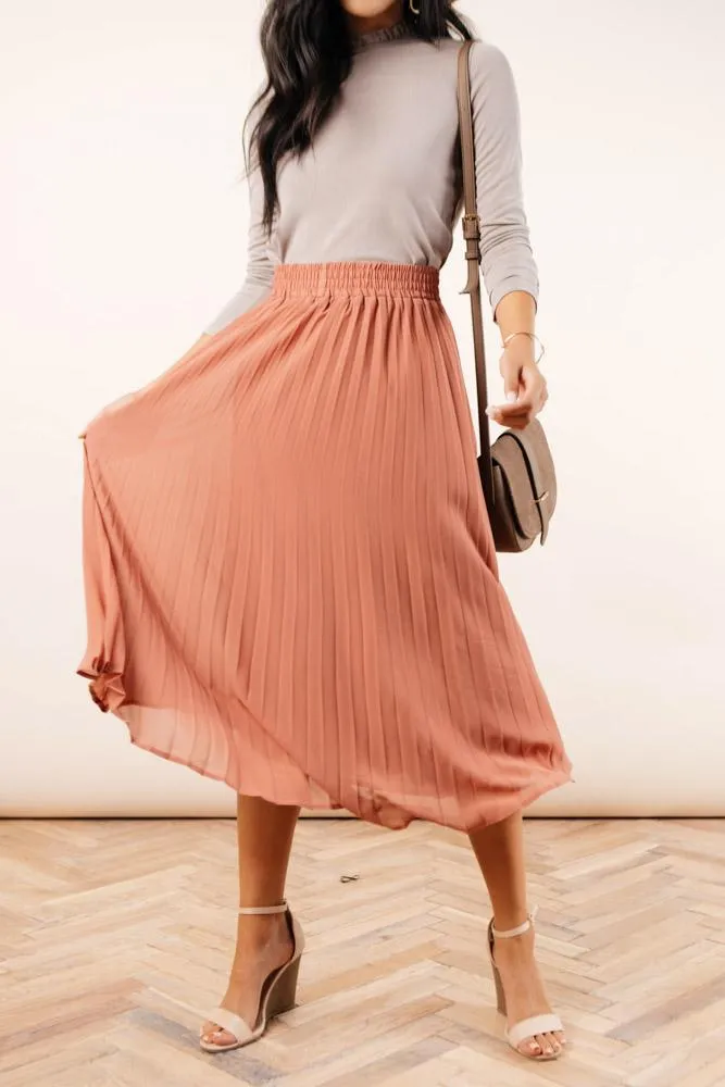 Robin Pleated Midi Skirt in Coral