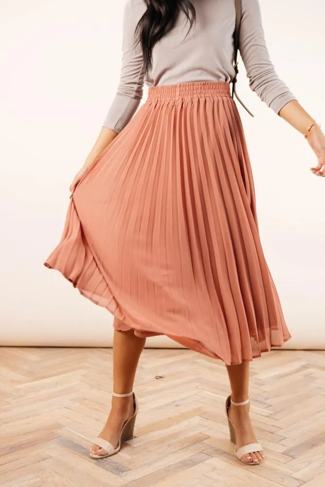 Robin Pleated Midi Skirt in Coral