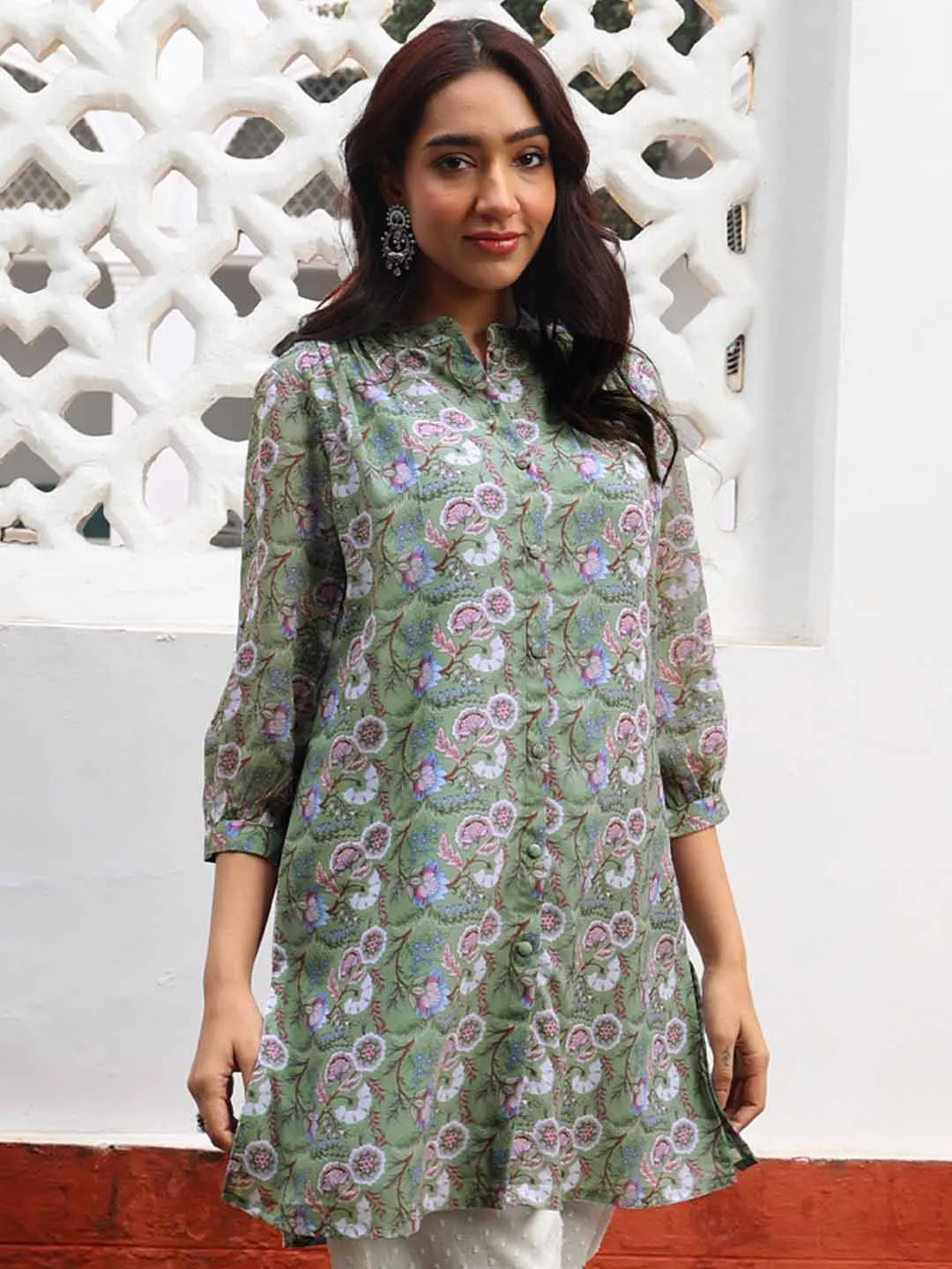 Sage Georgette Floral Printed Tunic