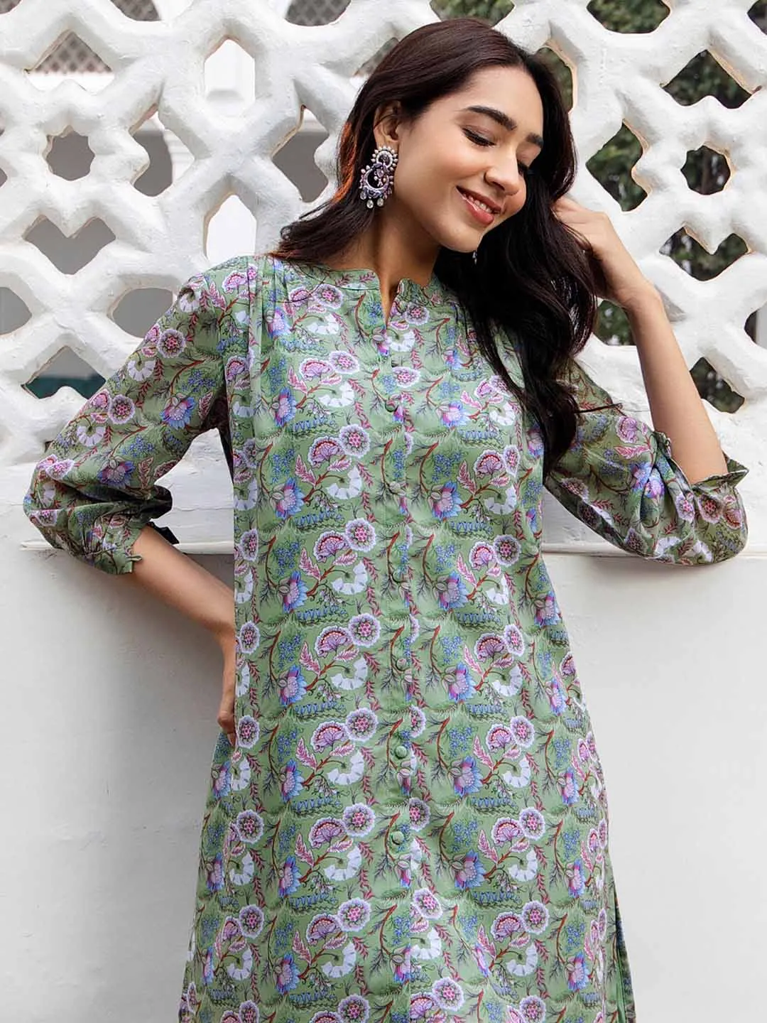 Sage Georgette Floral Printed Tunic