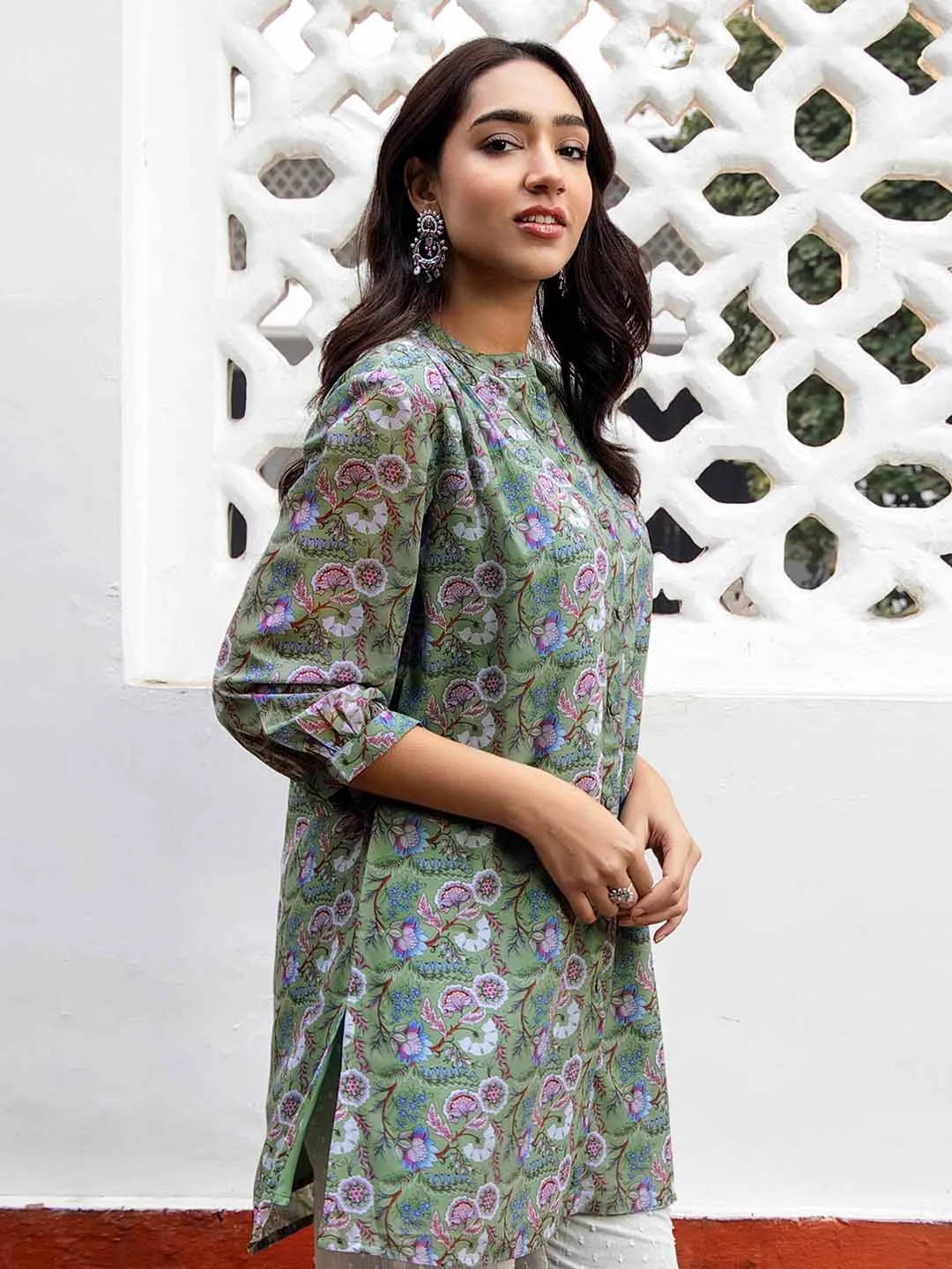 Sage Georgette Floral Printed Tunic