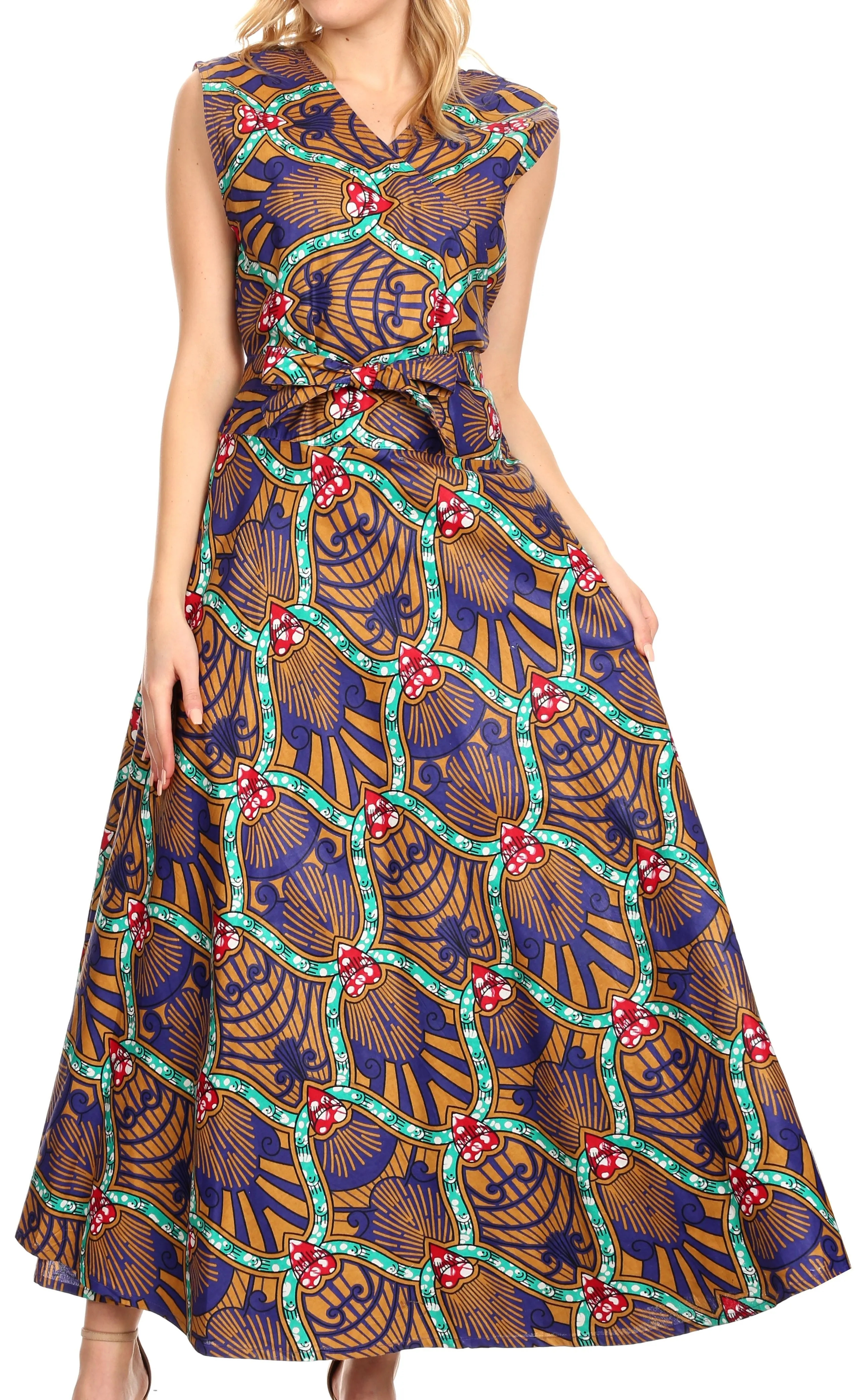 Sakkas Beyaz Women's Maxi Sleeveless Wrap Long Dress with Pockets V neck African