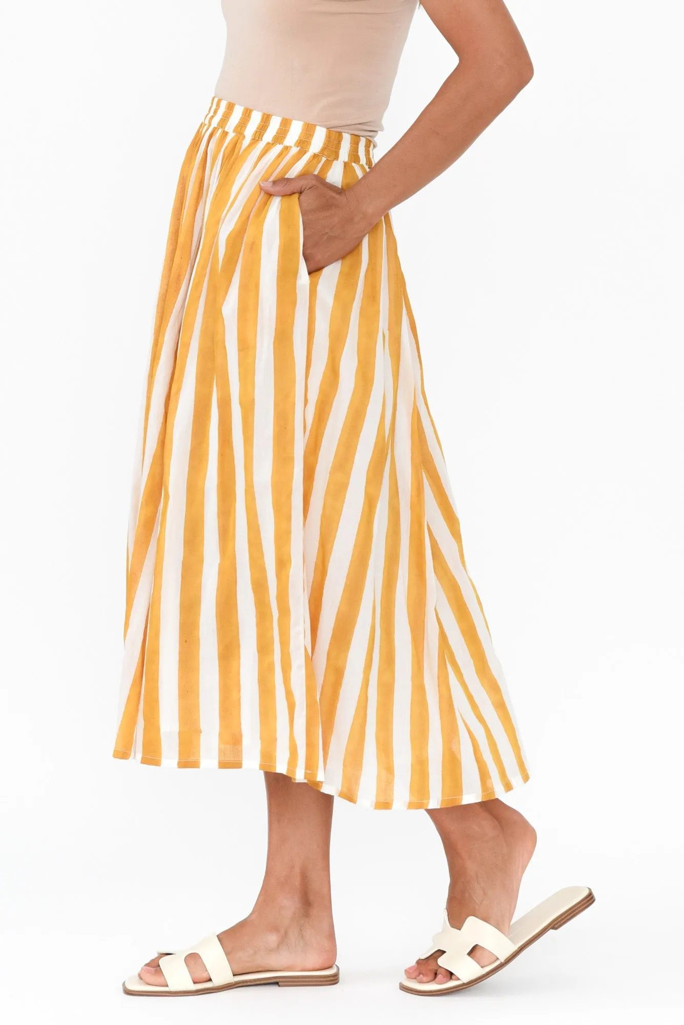 Sami Orange Stripe Cotton Skirt