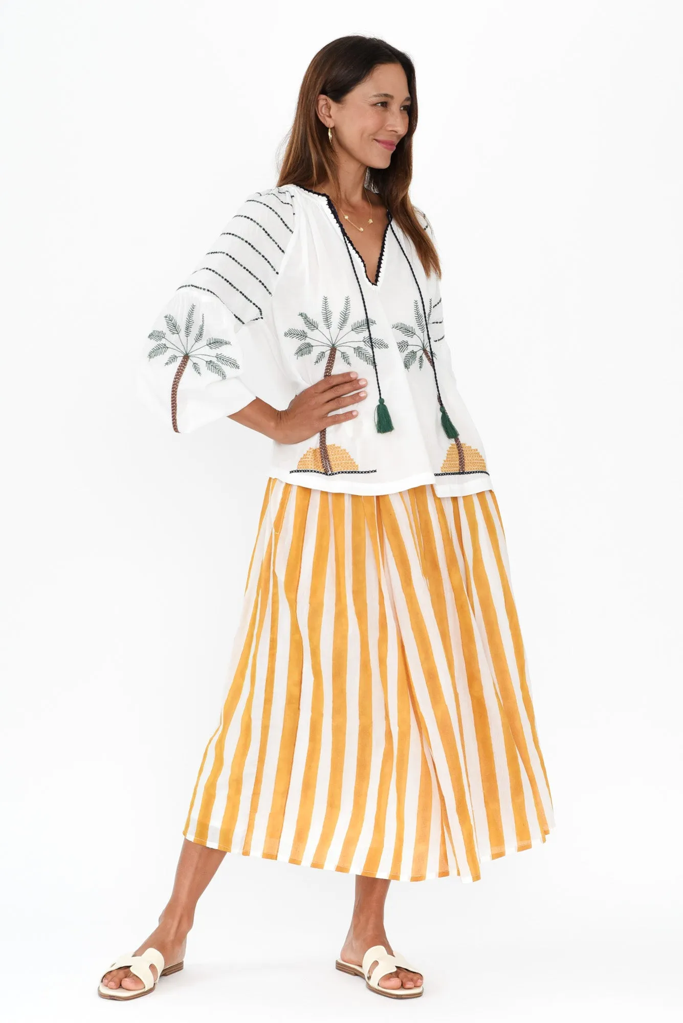 Sami Orange Stripe Cotton Skirt