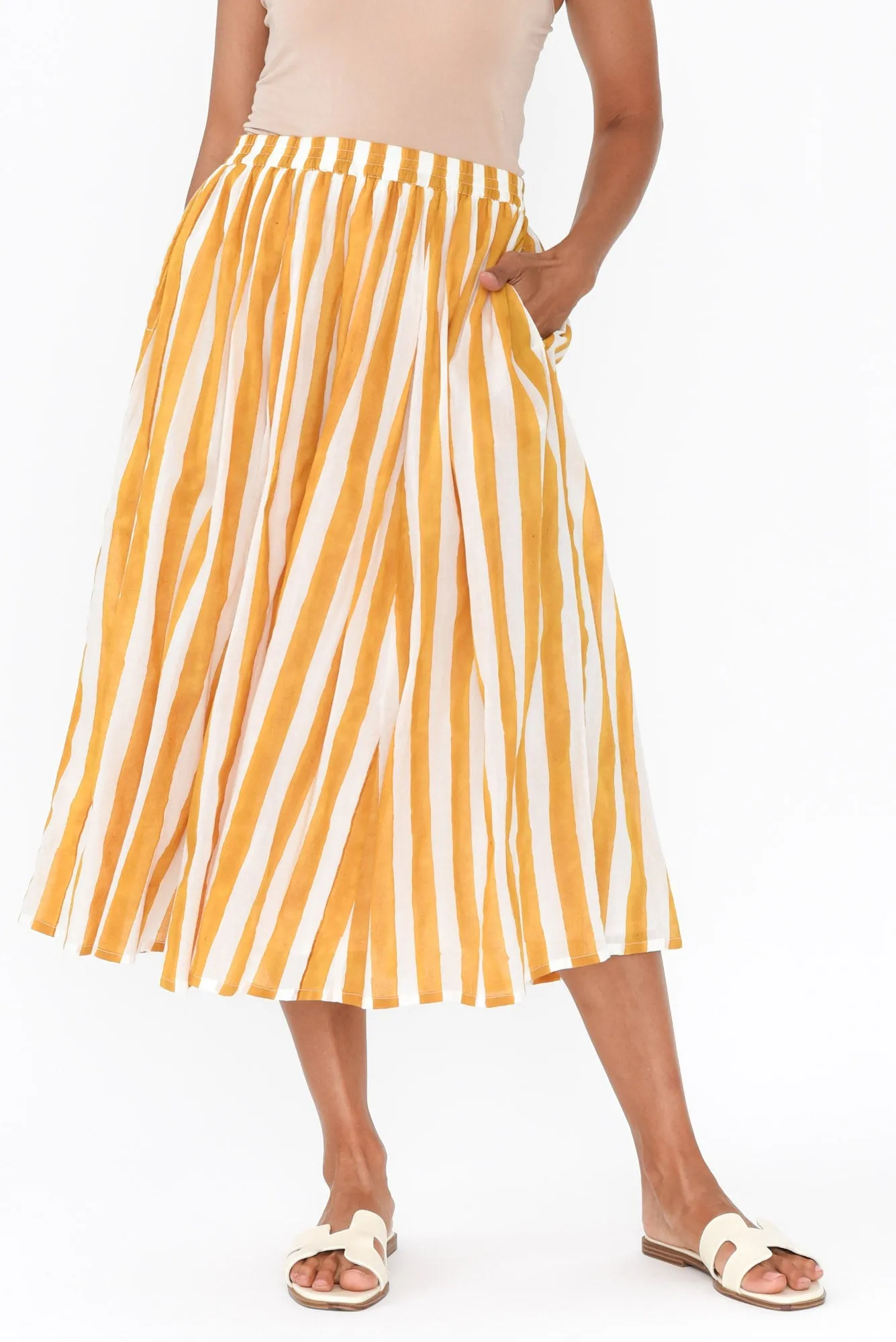 Sami Orange Stripe Cotton Skirt